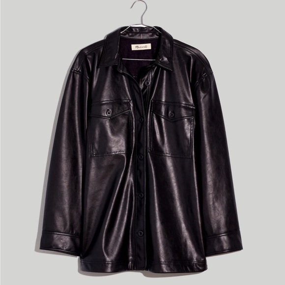 Madewell Faux Black Leather Shirt Jacket - Picture 4 of 6